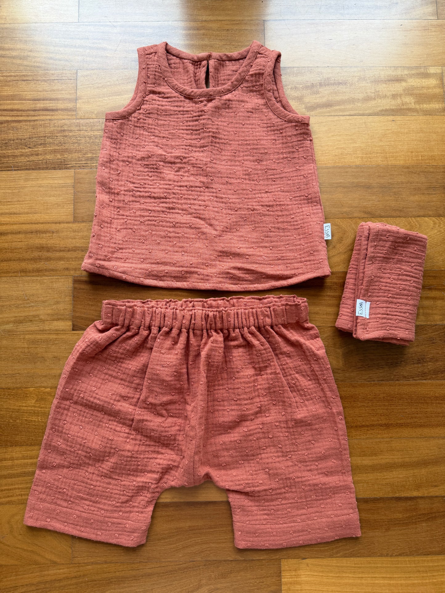 Set estate in mussola di cotone mattone con pois
