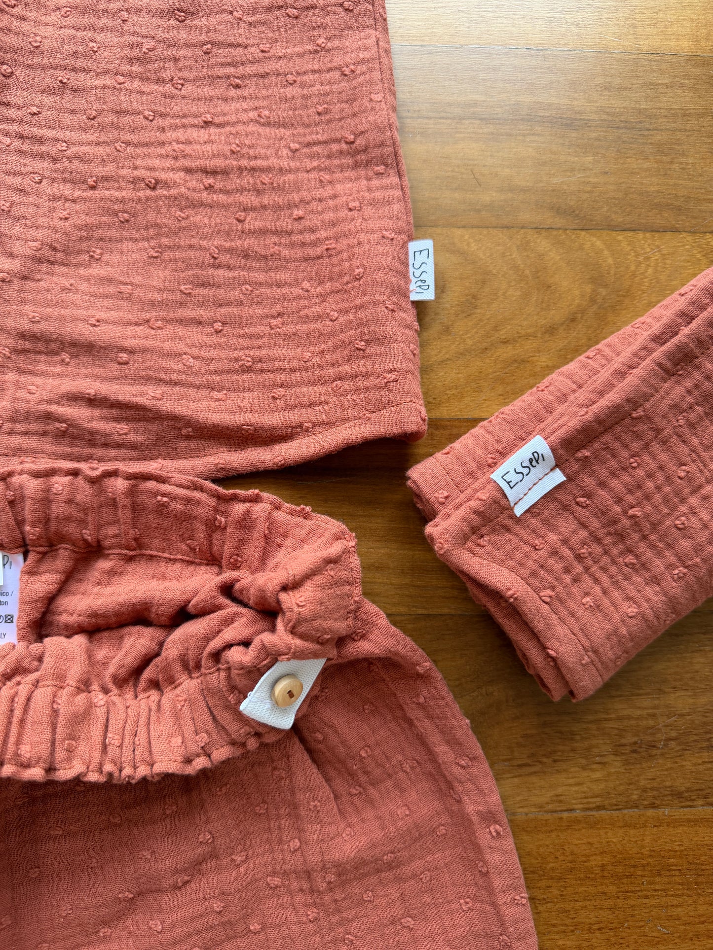 Set estate in mussola di cotone mattone con pois