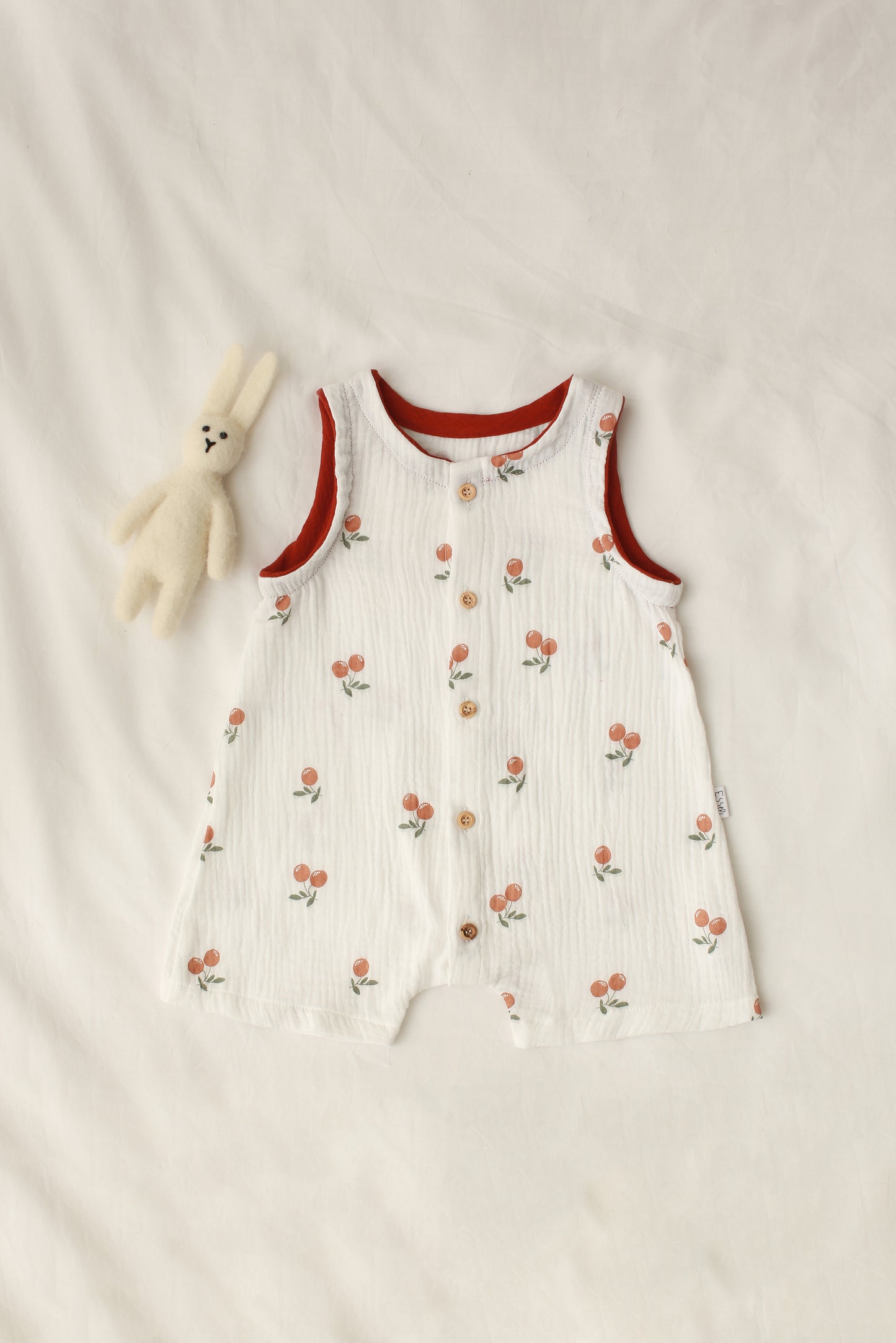 Tutina in mussola di cotone con stampa ciliegine